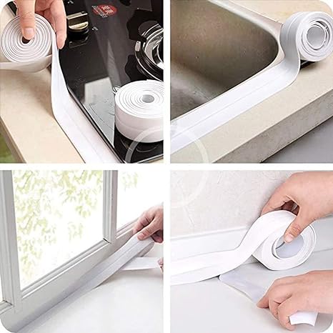 Bathroom Shower Sink Bath Sealing Corner Strip Tape White PVC Self Adhesive 3MTR