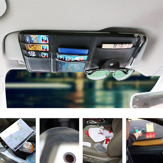Car Sun Visor Organizer Sunglass Holder for Car Auto Interior Accessories Pocket Organizer Storage Pouch Holder for Car with Multi-Pocket Net Zipper Case Bag for Card, Pen, Key, Sunglasses, Cash