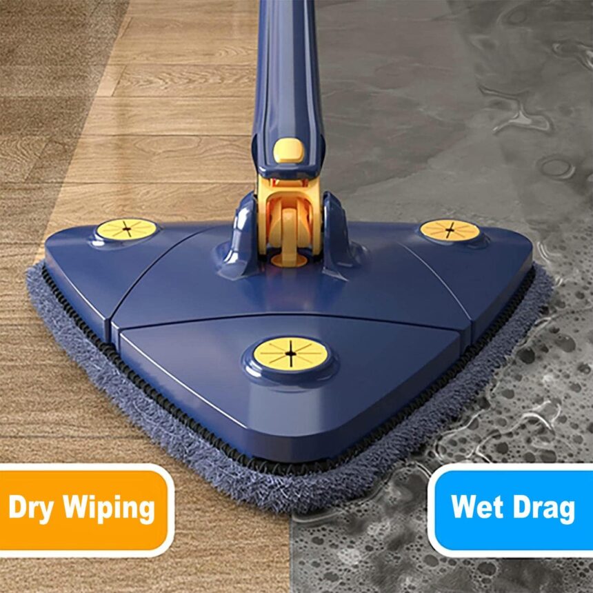 360° Rotatable Adjustable Cleaning Mop Extendable Triangle Mop with Long Handle Hand Twist Quick Dry Mop Multifunctional Microfiber Wet and Dry Mop for Floor Wall
