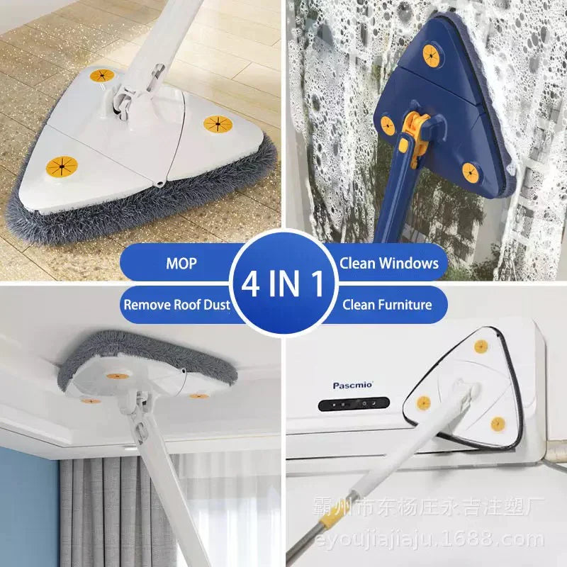 360° Rotatable Adjustable Cleaning Mop Extendable Triangle Mop with Long Handle Hand Twist Quick Dry Mop Multifunctional Microfiber Wet and Dry Mop for Floor Wall